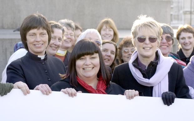 TV's Vicar of Dibley, actress Dawn French, joins members of the South West contingent of a demonstration by hundreds of female clergy.